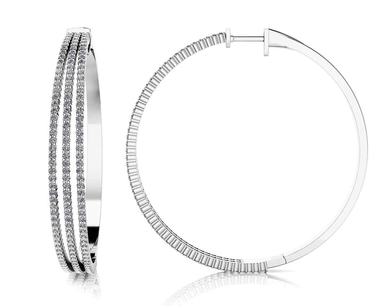 Extra Large 3 Row Diamond Hoop Earrings with 2.59 ct.(finished) 1.2mm