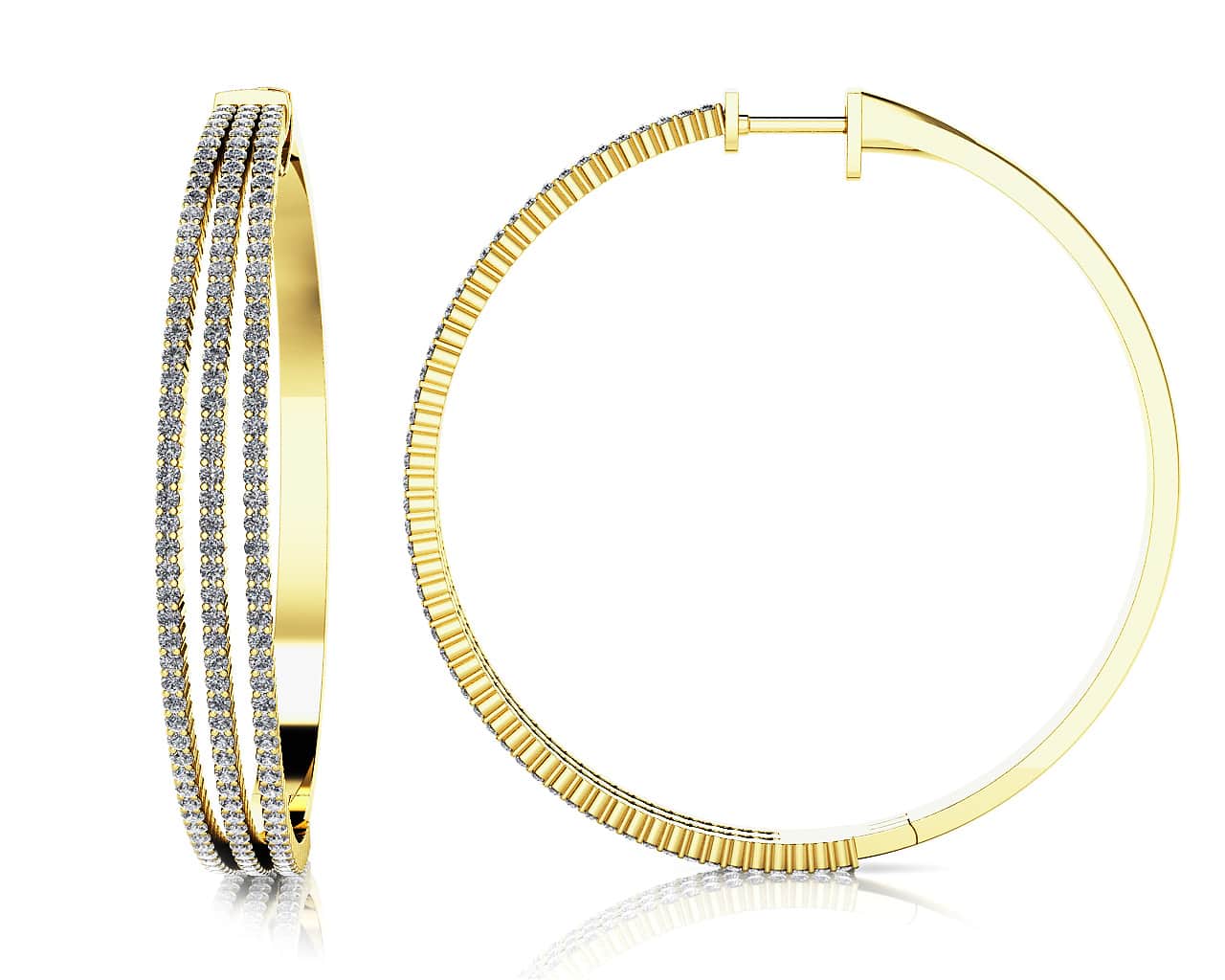 Extra Large 3 Row Lab-Grown Diamond Hoop Earrings with 2.59 ct.(finished) 1.2mm - Image 2