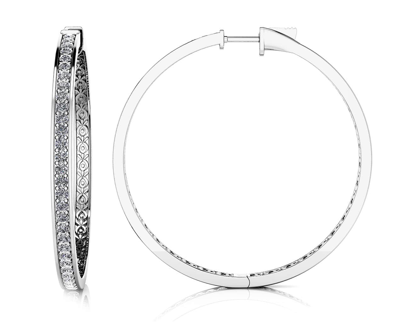 Extra Large Prong Set Diamond Lined Hoops Lab-Grown Diamond with 0.92 ct.(finished) 1.3mm
