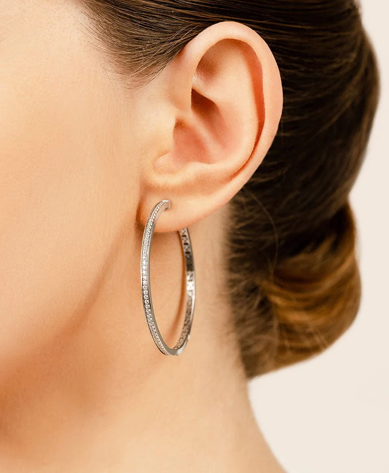 Extra Large Prong Set Diamond Lined Hoops Lab-Grown Diamond with 1.20 ct.(finished) 1.5mm - Image 4