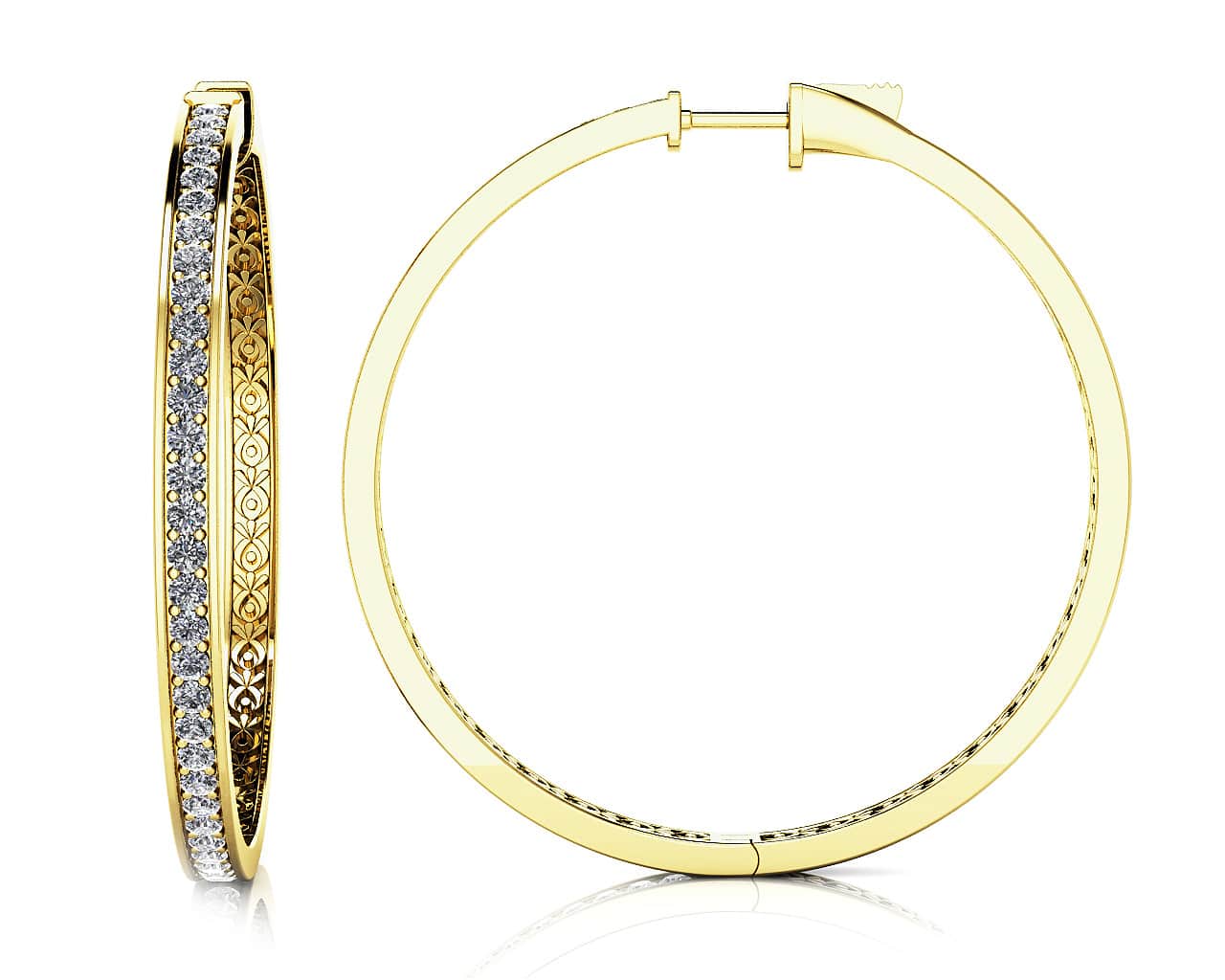 Extra Large Prong Set Diamond Lined Hoops Lab-Grown Diamond with 2.60 ct.(finished) 2.4mm - Image 2