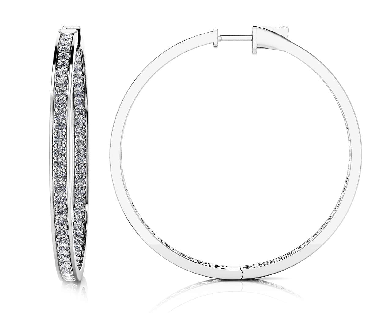 Extra Large Shared Prong Single Row Diamond Hoops Diamond with 1.68 ct.(finished) 1.3mm