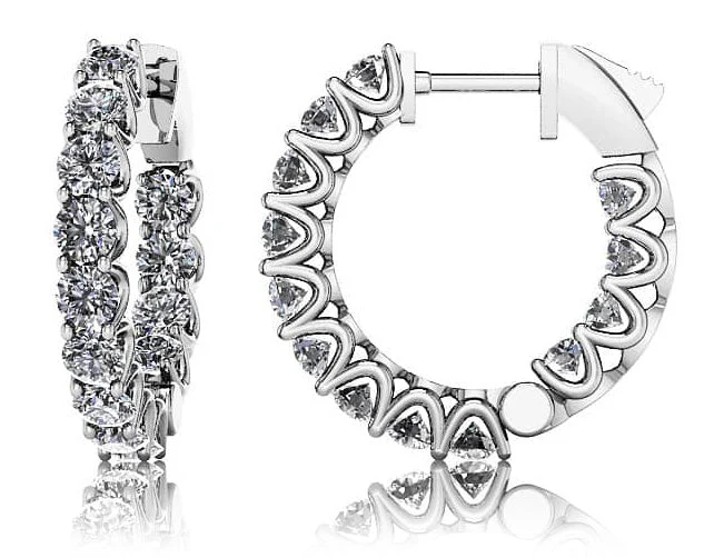 Extra Small Hoop Diamond Huggie Earrings Diamond with 1.80 ct.(finished) 2.5mm