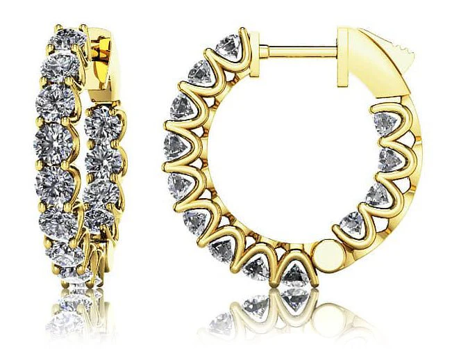 Extra Small Hoop Diamond Huggie Earrings Diamond with 1.80 ct.(finished) 2.5mm - Image 2