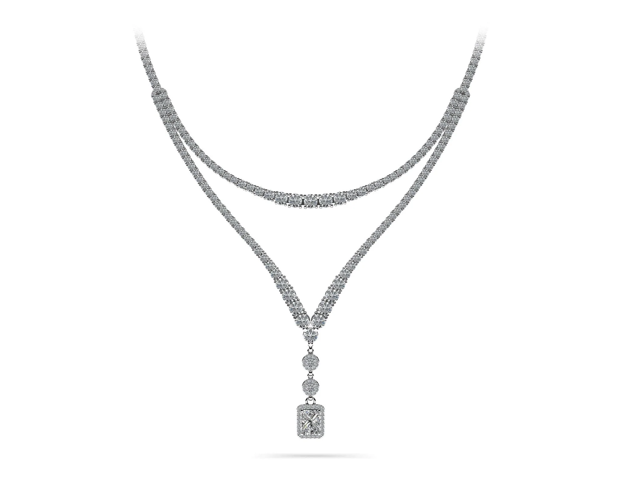 Extravagant Diamond Pendant 2 Row 4 Prong Diamond Necklace with 15.52 ct.(finished) - Image 3