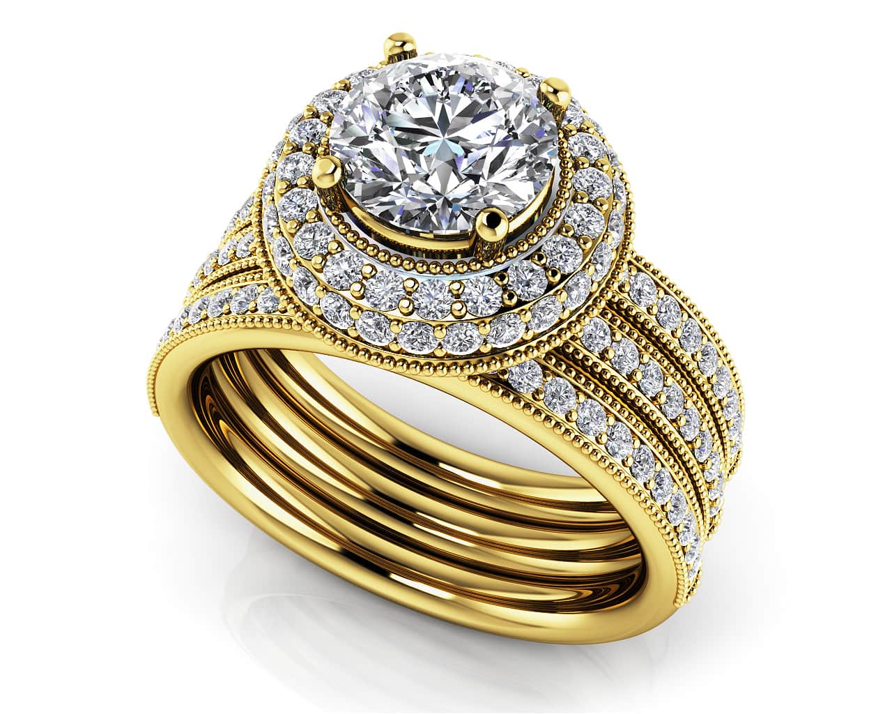 Fall In Love With Vintage Double Band Bridal Set Diamond  with 1.27 ct. (0.50 ct. center diamond) - Image 2