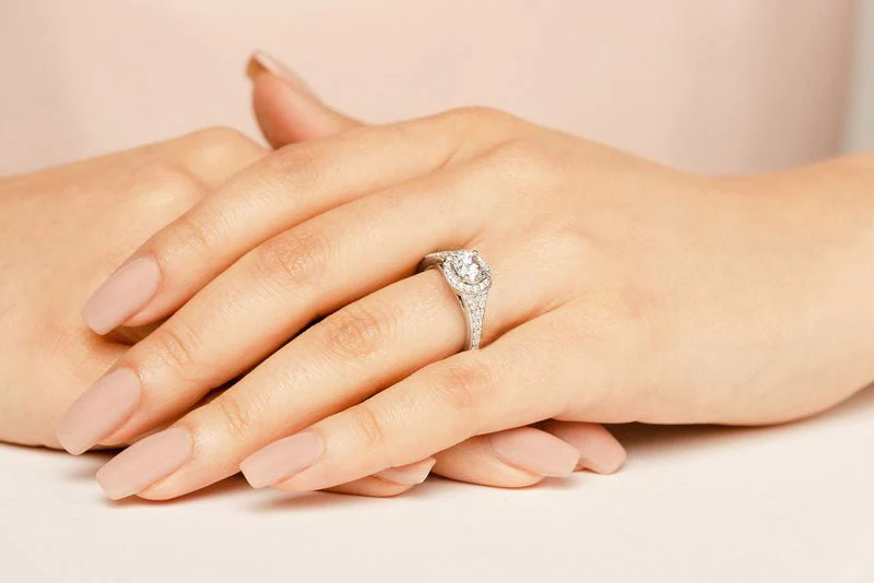 Fancy Single Halo Engagement Ring In Diamond  with 0.99 ct. (0.50 ct. center diamond) - Image 3
