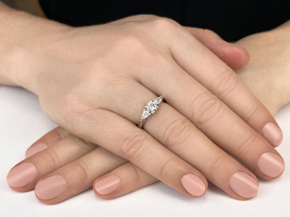 Fancy Triple Stone Diamond Lab-Grown Diamond Ring with 0.78 ct. (0.50 ct. center diamond) - Image 3