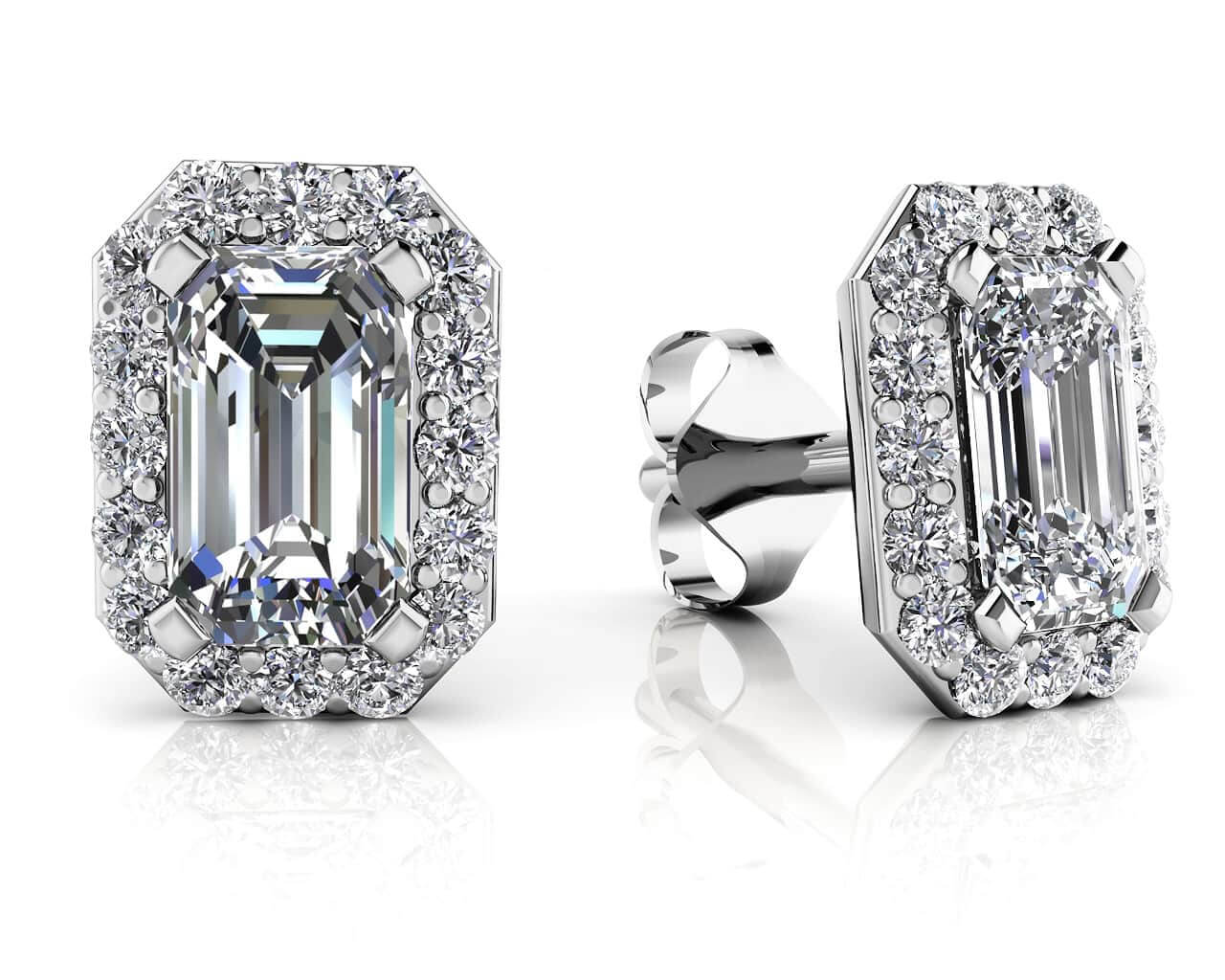 Finishing Touch Diamond Emerald Cut Halo Earrings Diamond with 2.22 ct. (2X1.00 ct. center diamonds)