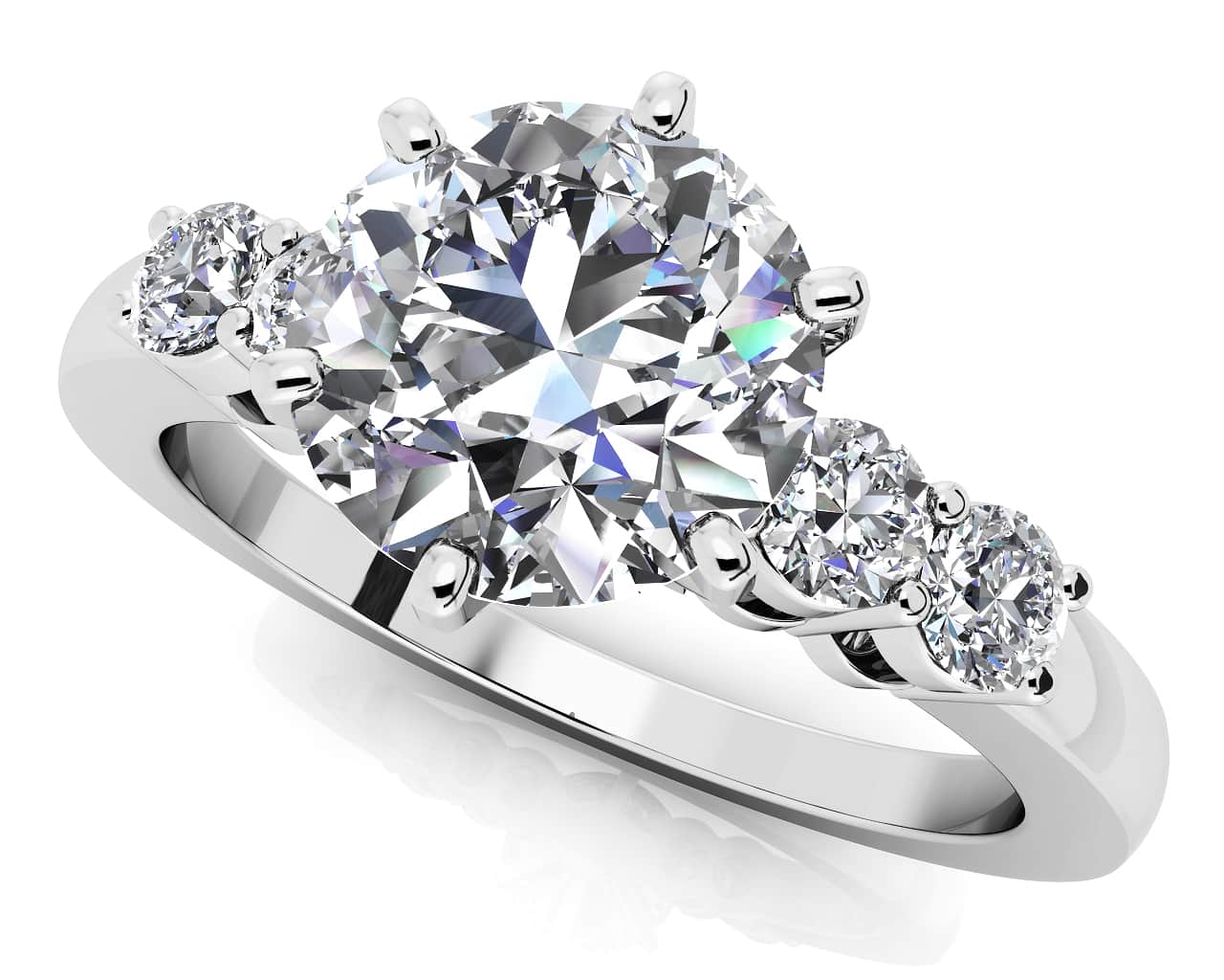 Five Across 6 Prong Diamond Engagement Ring with 2.20 ct. (2.00 ct. center diamond)