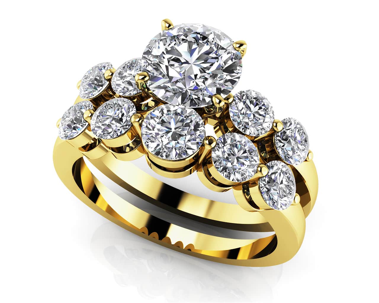 Five Across Diamond Bridal Set Diamond  with 2.49 ct. (1.50 ct. center diamond) - Image 2