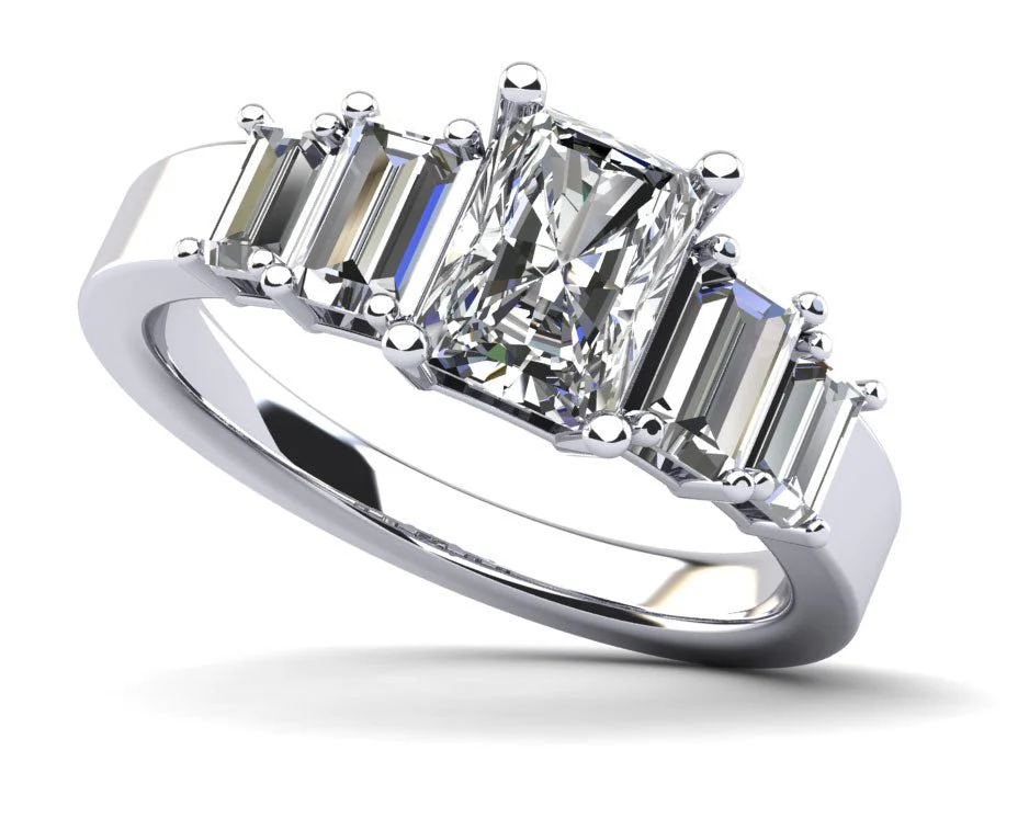 Five Across Emerald Cut Diamond Engagement Ring with 2.20 ct. (1.00 ct. center diamond)