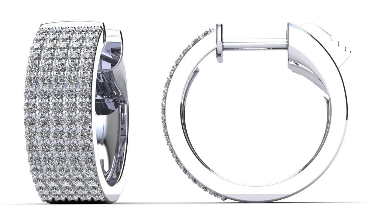 Five Row Brilliant Huggie Lab-Grown Diamond Hoop Earrings with 0.80 ct.(finished) 1mm