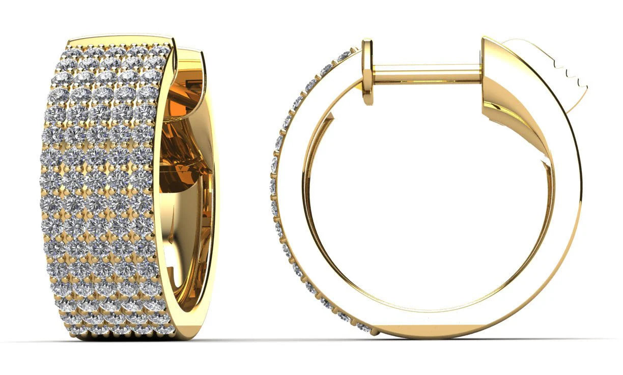 Five Row Brilliant Huggie Lab-Grown Diamond Hoop Earrings with 0.80 ct.(finished) 1mm - Image 2