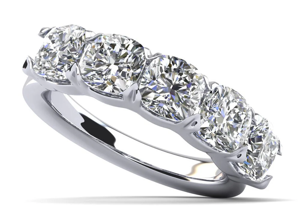 Five Stone Cushion Cut Diamond Anniversary Diamond Ring with 1.75 ct.(finished) 4.5mm