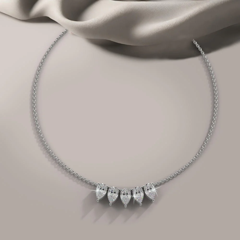 Five Stone Pear Shape Diamond Necklace with 1.05 ct.(finished) 5x3mm - Image 3