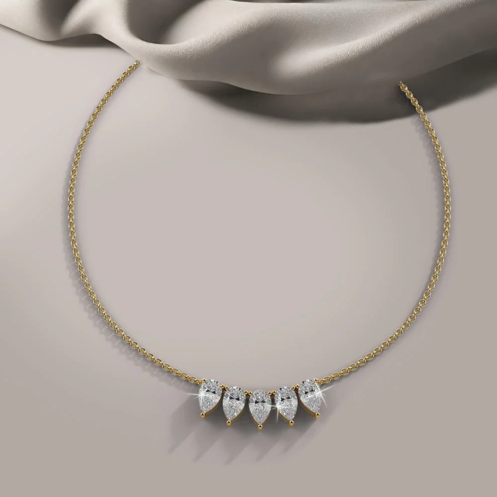 Five Stone Pear Shape Diamond Necklace with 1.50 ct.(finished) 6x4mm - Image 4