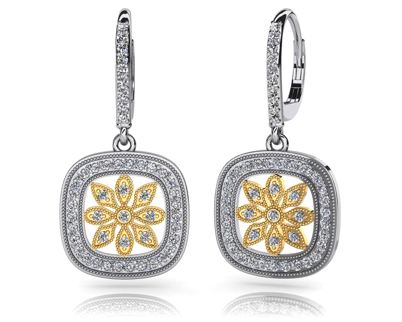 Floral Diamond Drop Diamond Earrings with 0.52 ct.(finished) 1.0mm - Image 2