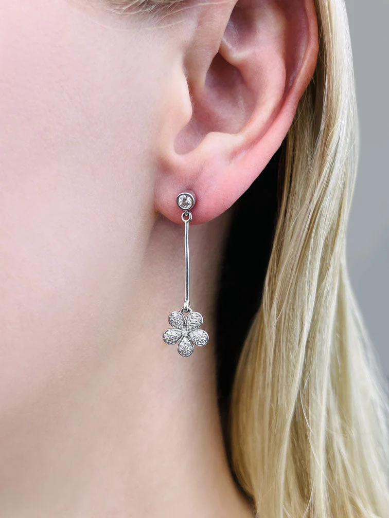 Flower Blossom Drop Bar Diamond Earrings with 0.65 ct.(finished) - Image 3
