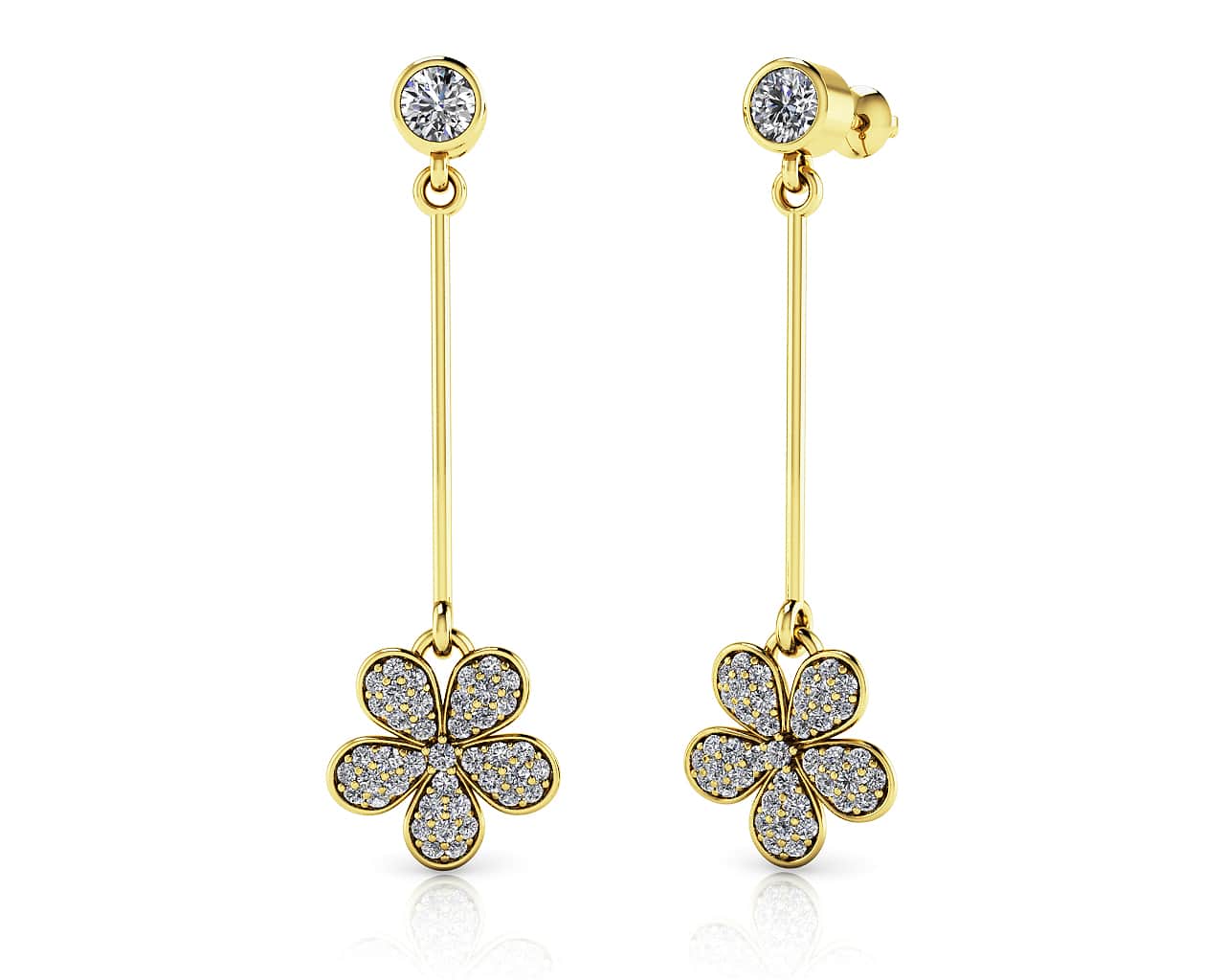 Flower Blossom Drop Bar Earrings Lab-Grown Diamond  with 0.65 ct.(finished) - Image 2