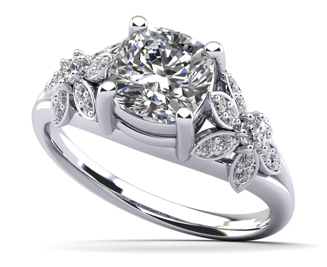 Flower Diamond Engagement Ring with 1.19 ct. (1.00 ct. center diamond)