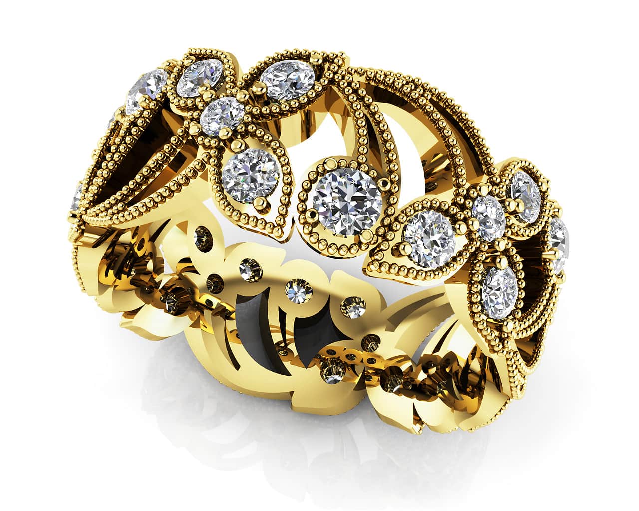 Flower Leaf Design Diamond Eternity Band Diamond with 0.79 ct.(finished) 1.5mm, 1.8mm, 2.2mm - Image 2