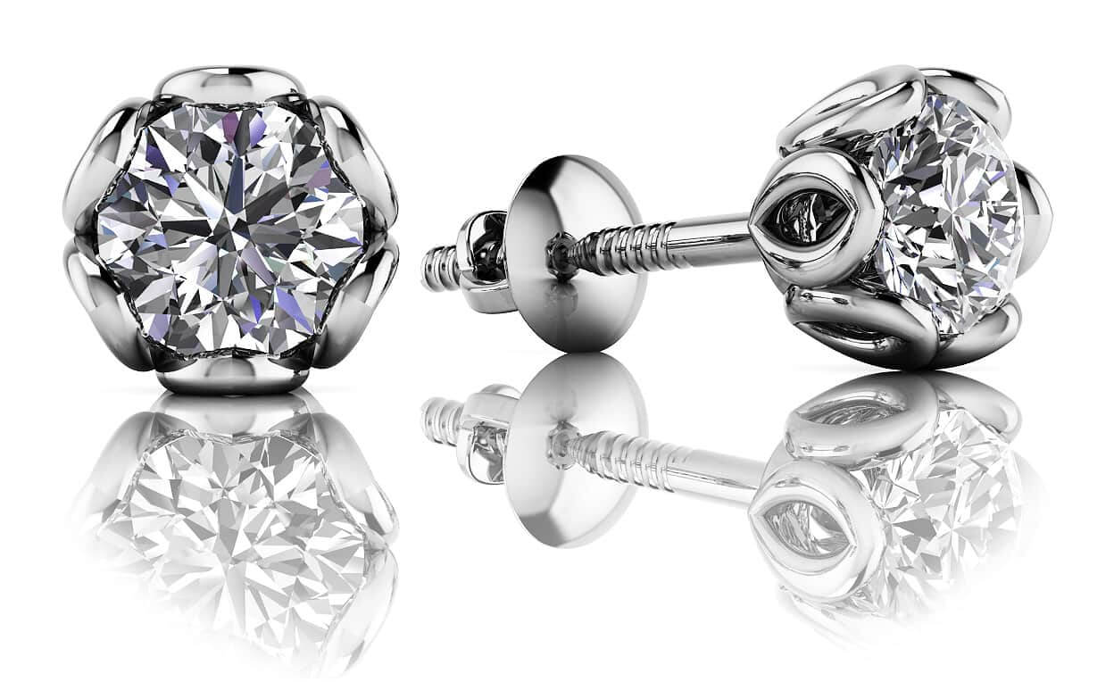 Flower Petal Diamond Stud Earrings with 0.32 ct.(finished) 3.5mm