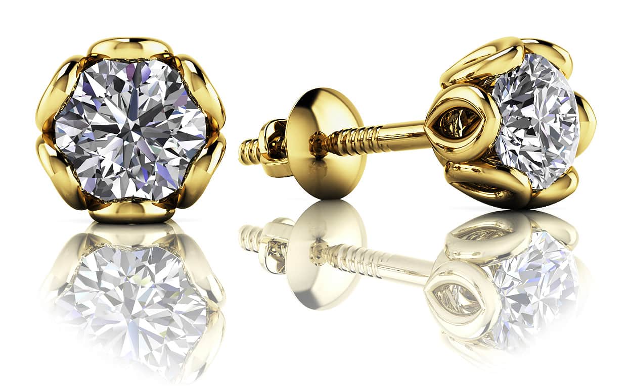 Flower Petal Lab-Grown Diamond Stud Earrings with 2.00 ct.(finished) 6.5mm - Image 2
