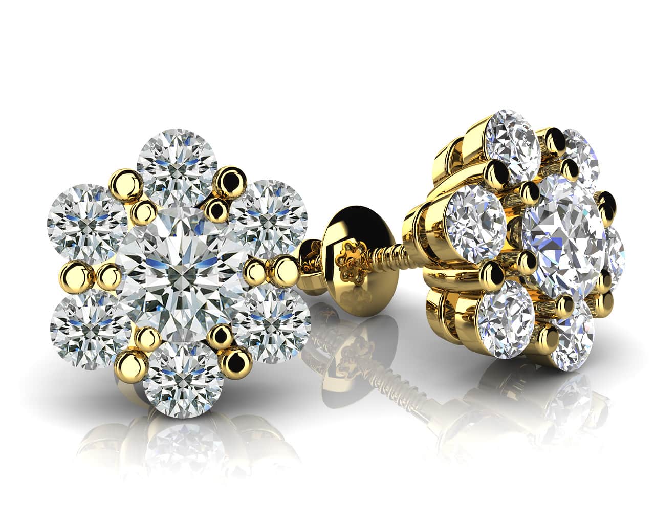 Flower Shaped Diamond Cluster Lab-Grown Diamond Stud Earrings with 1.00 ct.(finished) 2.4mm, 3.7mm - Image 2
