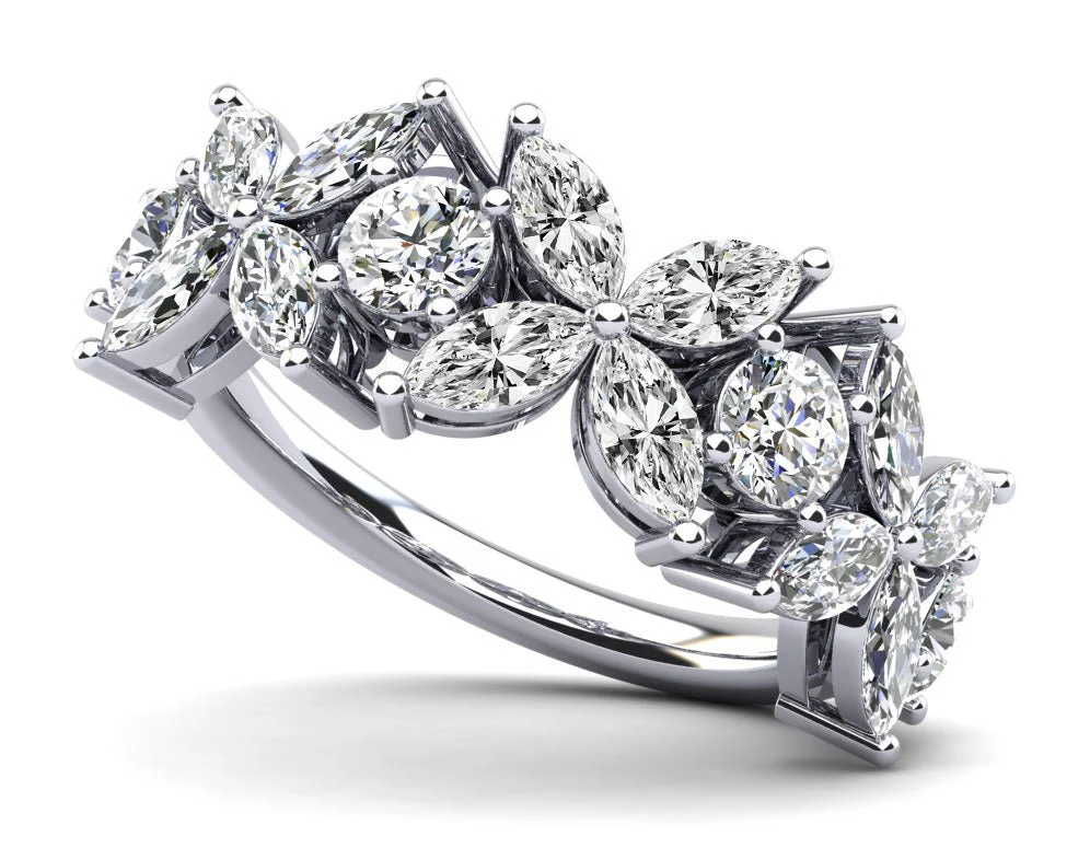 Flowers of Marquise Lab-Grown Diamond Anniversary Ring with 2.38 ct.(finished) 4x2mm, 3.2mm