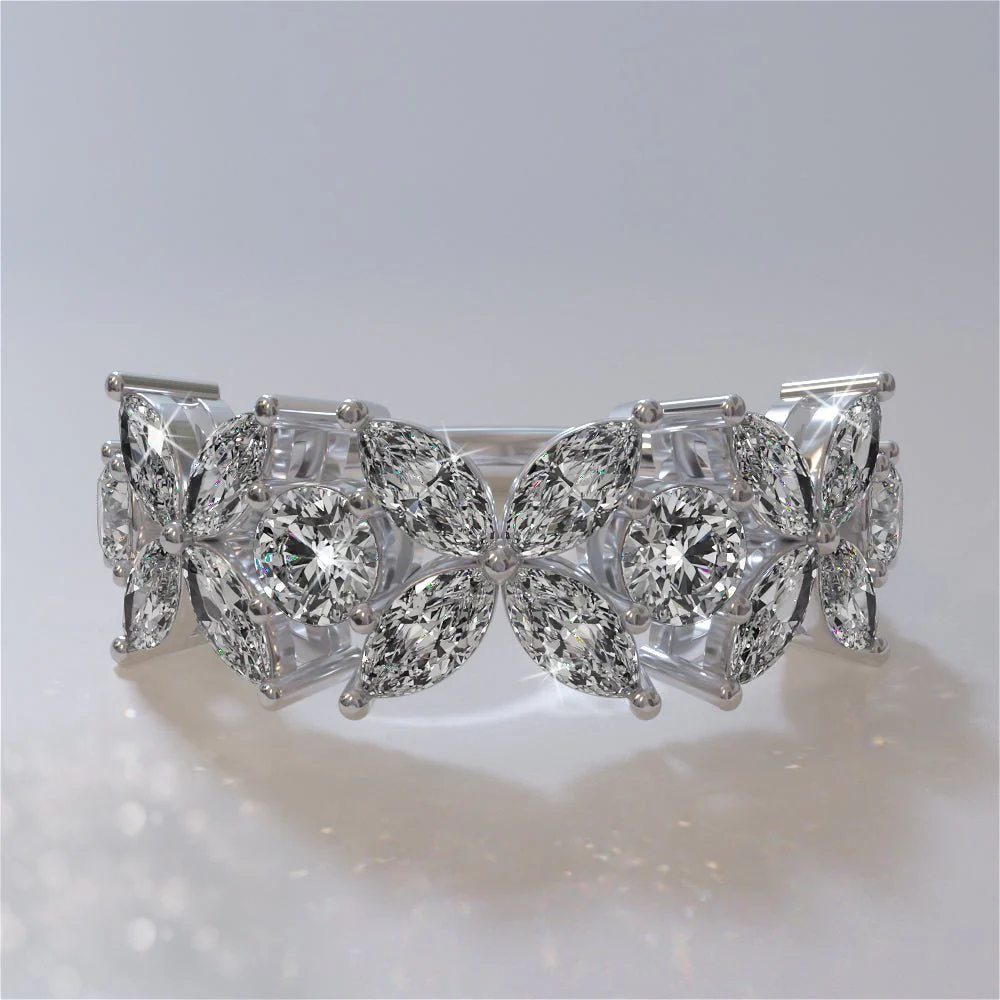 Flowers of Marquise Lab-Grown Diamond Anniversary Ring with 3.23 ct.(finished) 5x3mm, 3.8mm - Image 3