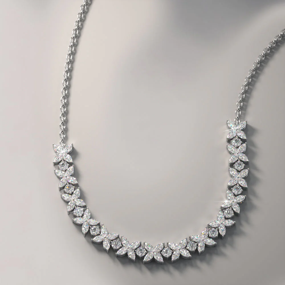 Flowers of Marquise Diamond Necklace with 7.36 ct.(finished) 4x2mm, 2.8mm - Image 3