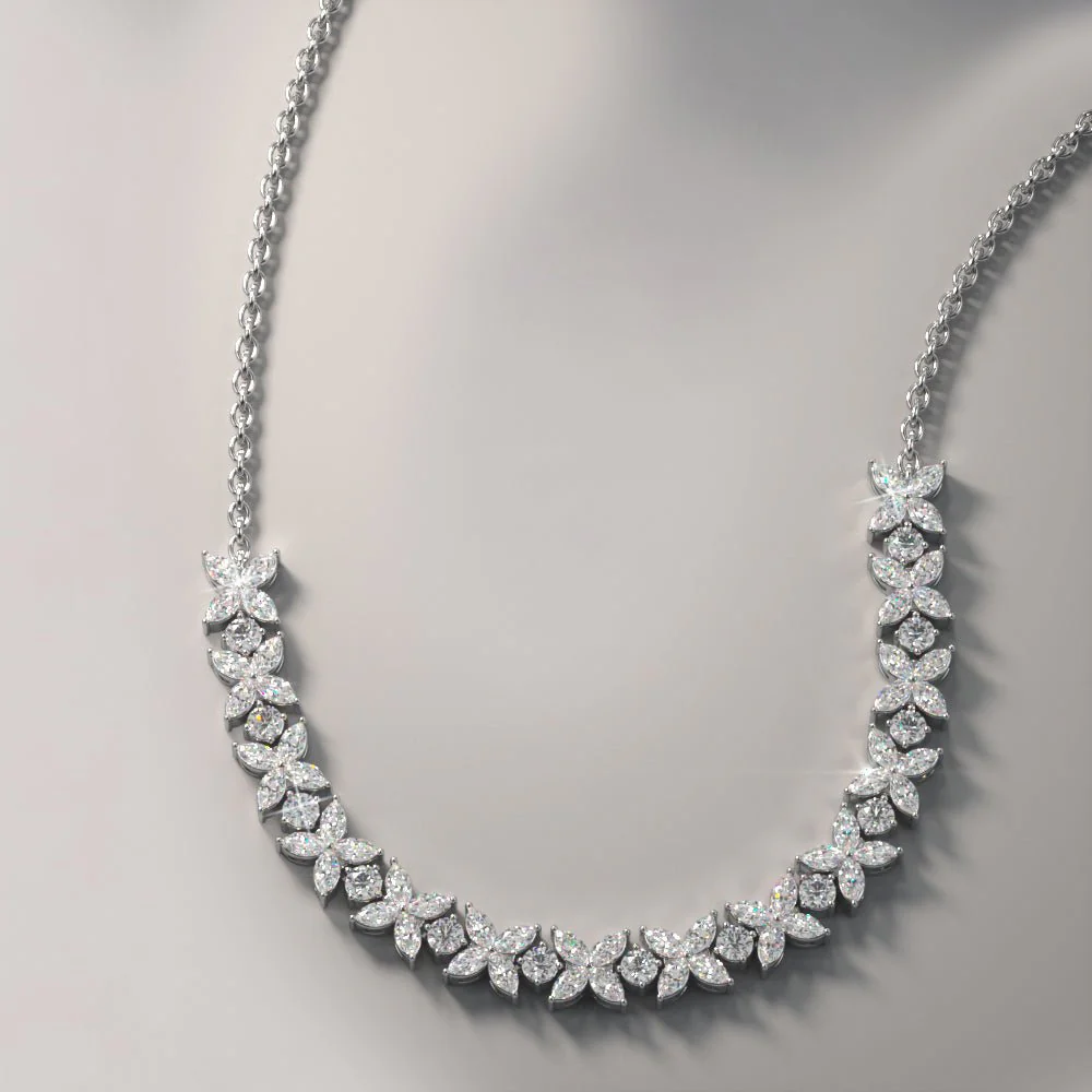 Flowers of Marquise Diamond Lab-Grown Diamond Necklace with 7.36 ct.(finished) 4x2mm, 2.8mm - Image 3