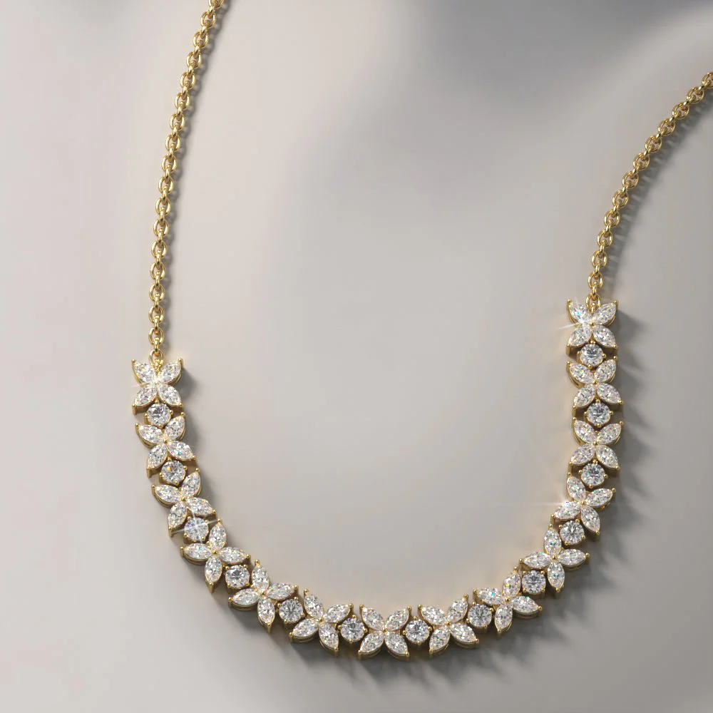 Flowers of Marquise Diamond Lab-Grown Diamond Necklace with 7.36 ct.(finished) 4x2mm, 2.8mm - Image 4