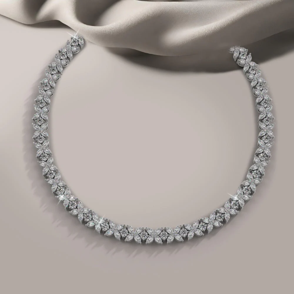 Flowers of Marquise Diamond Tennis Diamond Necklace with 28.40 ct.(finished) 4x2mm, 2.8mm - Image 3