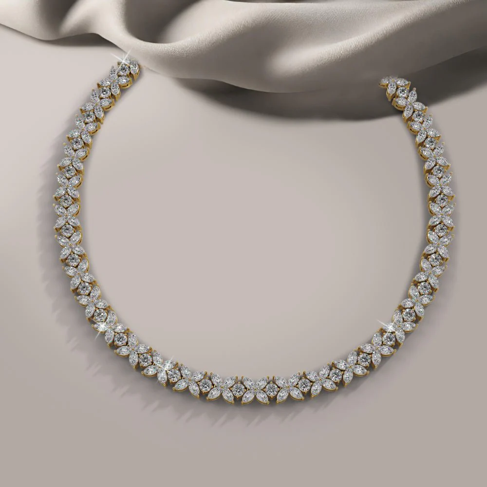 Flowers of Marquise Diamond Tennis Diamond Necklace with 38.00 ct.(finished) 4.75x3mm, 3.4mm - Image 4