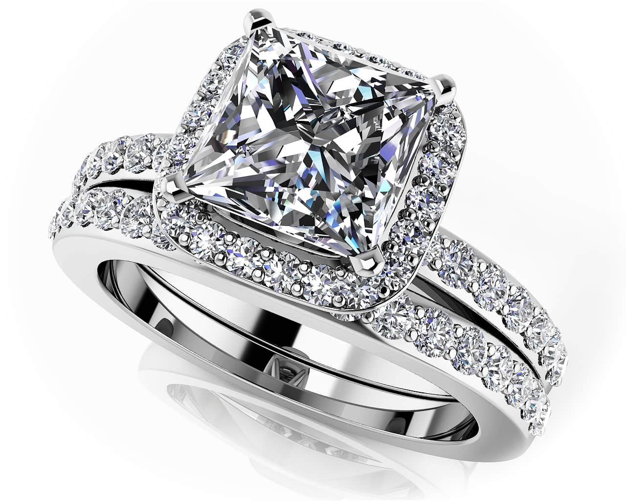 Forever Love Princess Cut Diamond Halo Bridal Set Diamond with 1.88 ct. (1.25 ct. center diamond)