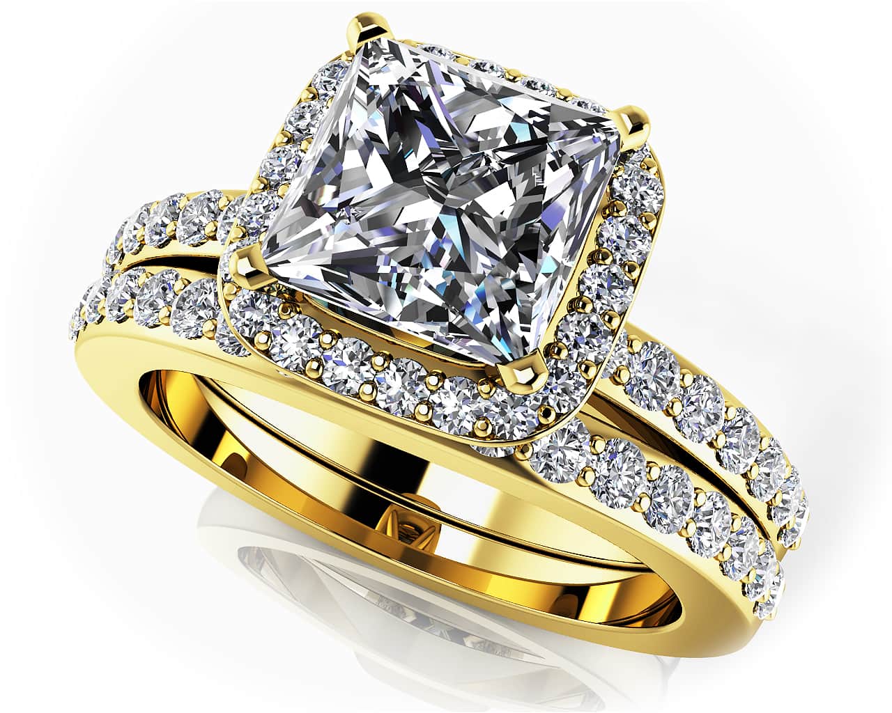 Forever Love Princess Cut Diamond Halo Lab-Grown Diamond Bridal Set with 1.08 ct. (0.50 ct. center diamond) - Image 2