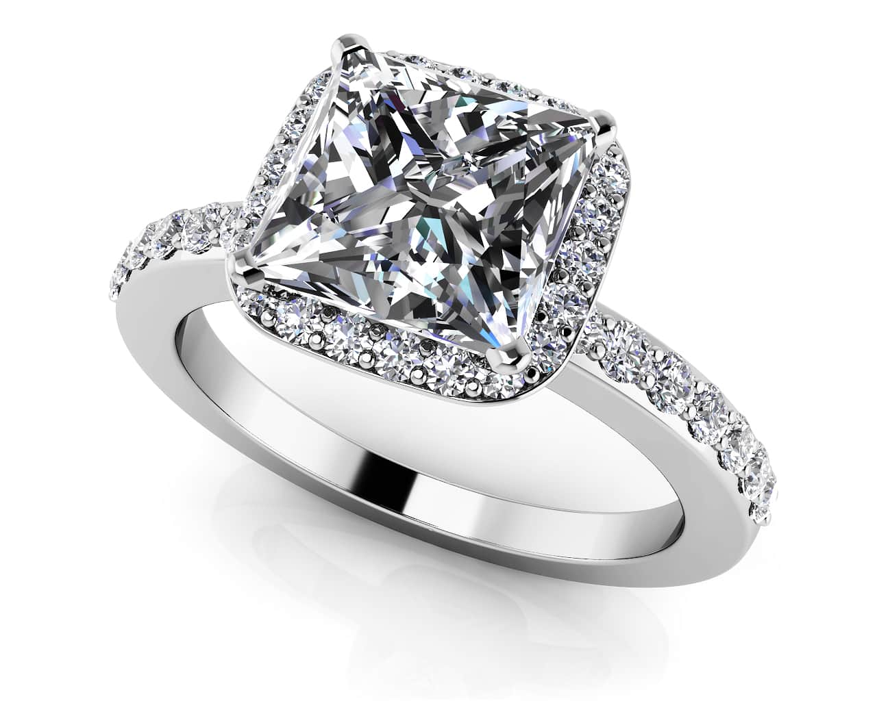 Forever Love Princess Cut Halo Diamond Engagement Ring with 2.38 ct. (2.00 ct. center diamond)