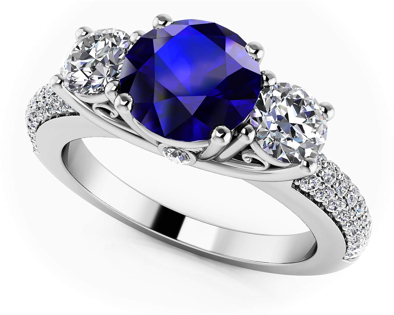 Forever Yours Three Stone Diamond Ring with 2.12 ct.(finished) Emerald