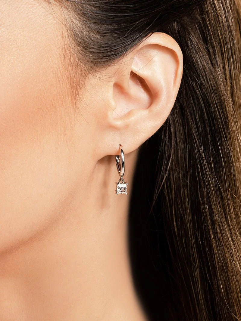 Four Prong Princess Cut Diamond Drop Lab-Grown Diamond Earrings with 0.70 ct.(finished) 3.8mm - Image 3