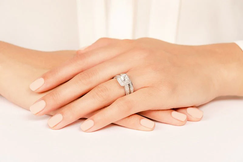 Glamorous Double Halo Princess Cut Bridal Set Diamond  with 4.10 ct. (2.00 ct. center diamond) - Image 5