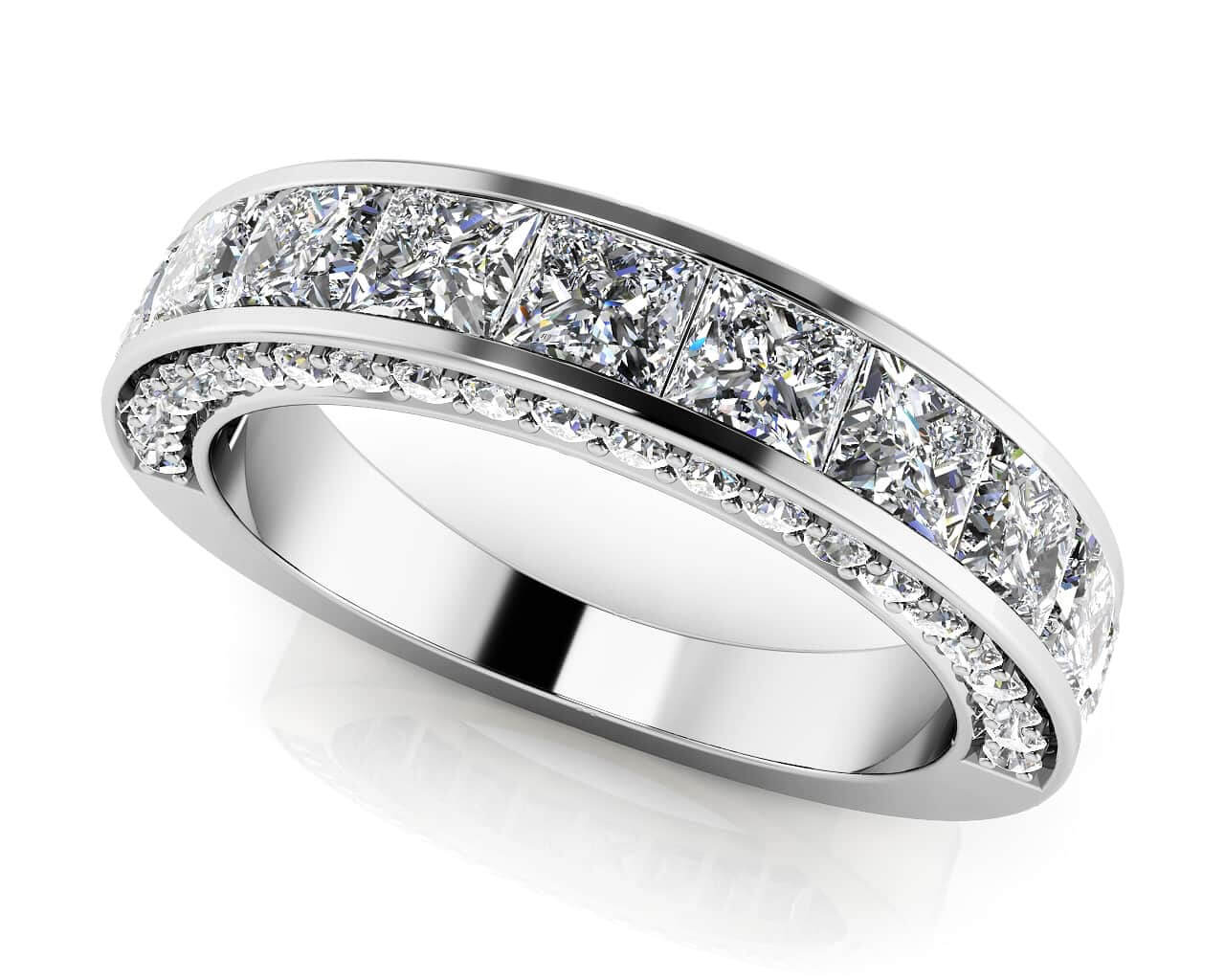 Glamorous Princess And Round Lab-Grown Diamond Anniversary Ring with 1.65 ct.(finished) 1.1mm, 2.5mm