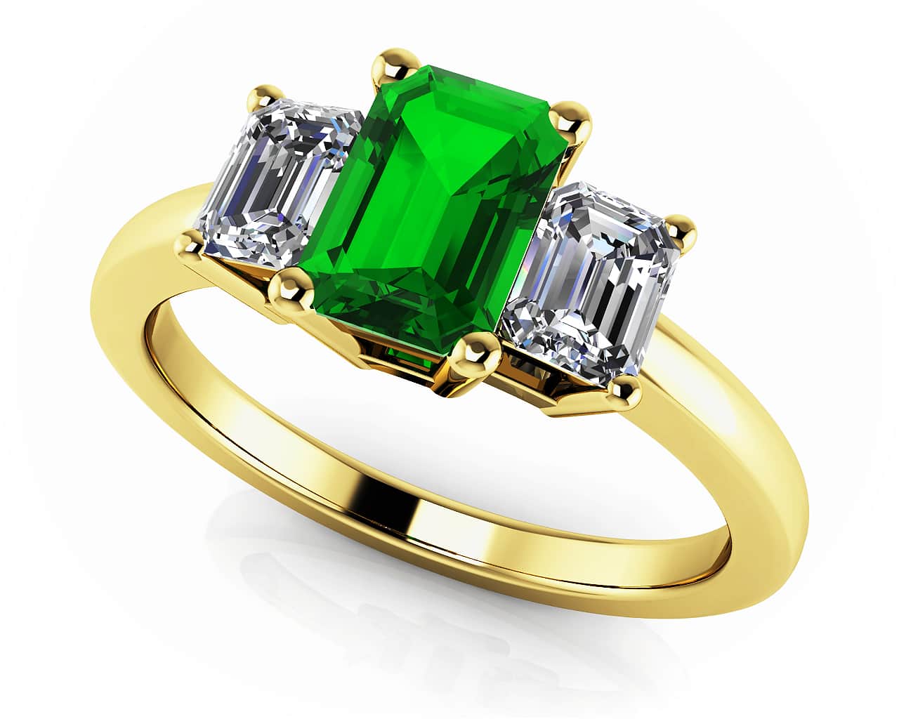 Glorious Three Stone Lab-Grown Diamond Ring with 1.10 ct.(finished) 6x4mm, 4x3mm Emerald - Image 2