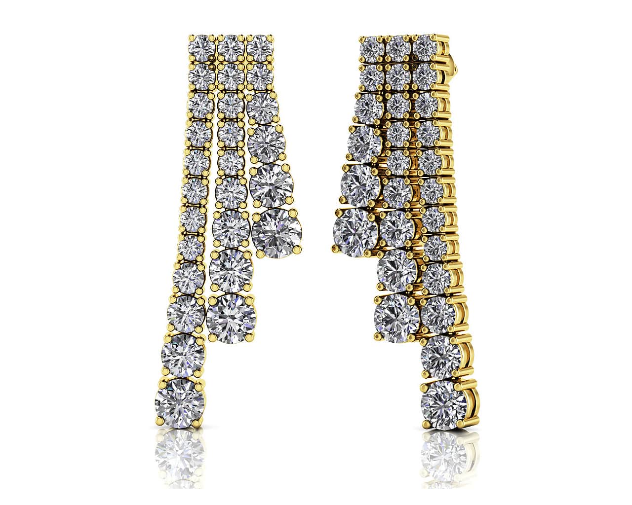 Graduated Diamond Triple Row Drop Diamond Earrings with 3.93 ct.(finished) - Image 2