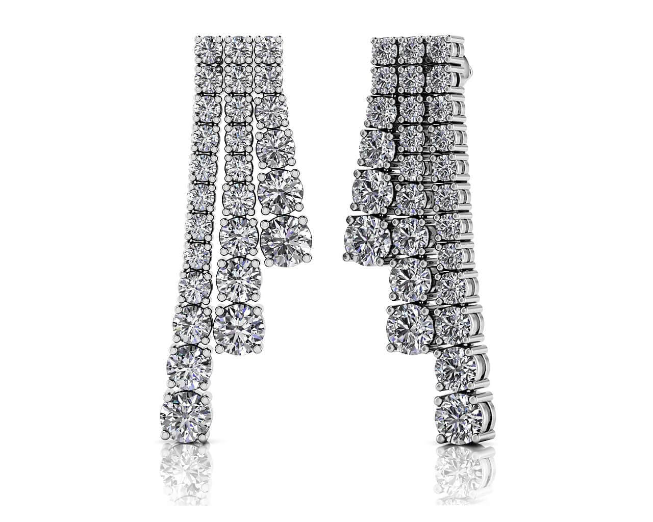 Graduated Diamond Triple Row Drop Lab-Grown Diamond Earrings with 4.44 ct.(finished)