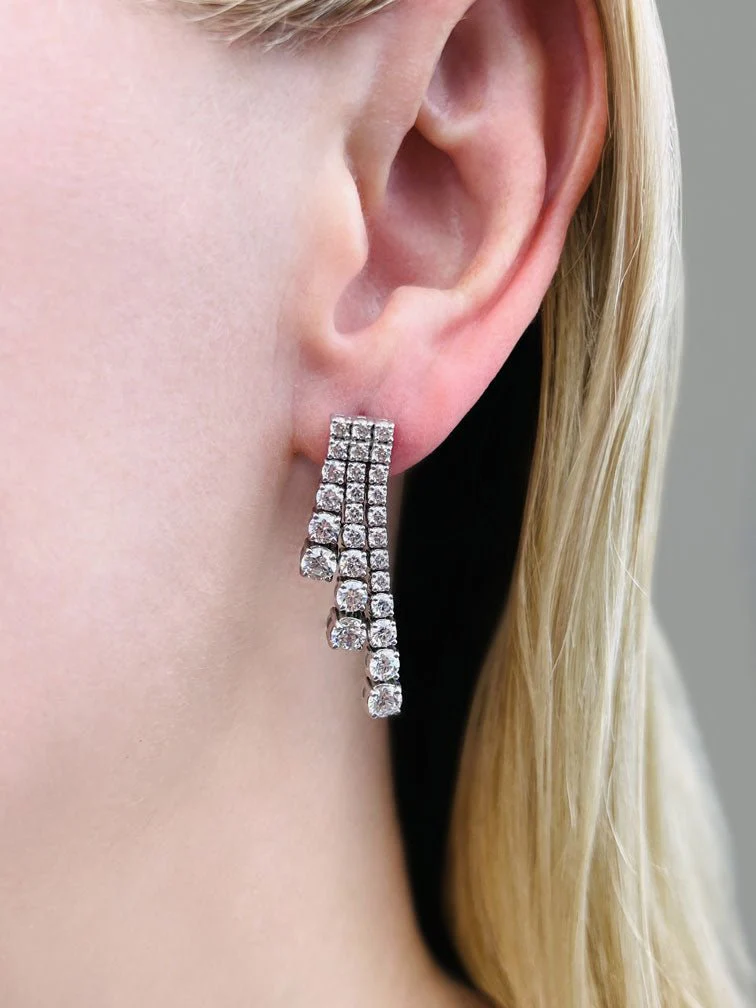 Graduated Diamond Triple Row Drop Lab-Grown Diamond Earrings with 4.44 ct.(finished) - Image 3