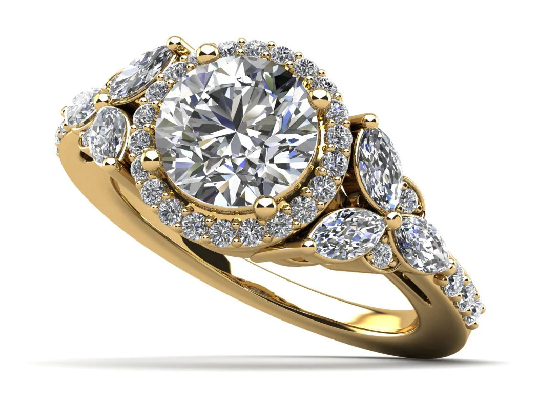 Halo Flower Engagement Ring with Round and Marquise Diamonds Lab-Grown Diamond  with 2.94 ct. (2.00 ct. center diamond) - Image 2