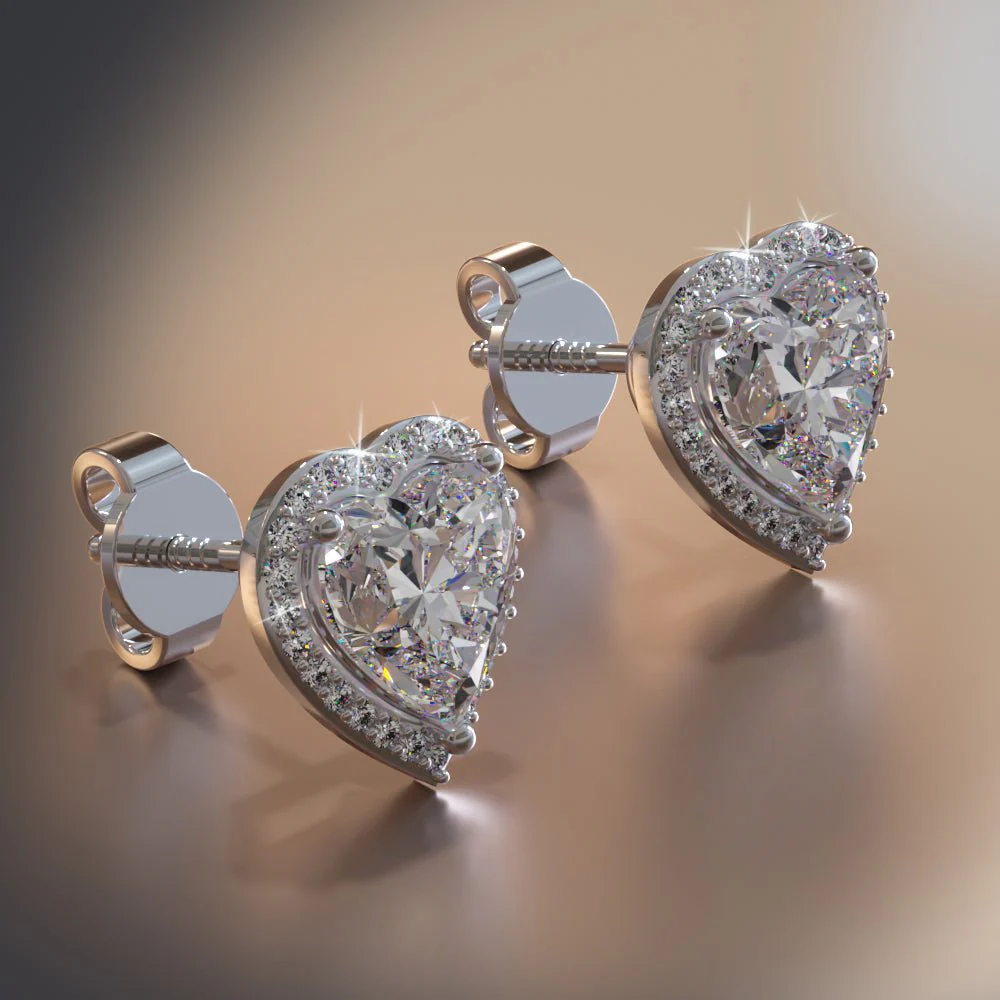 Halo Heart Diamond Stud Earrings with 3.26 ct. (2X1.50 ct. center diamonds) - Image 3