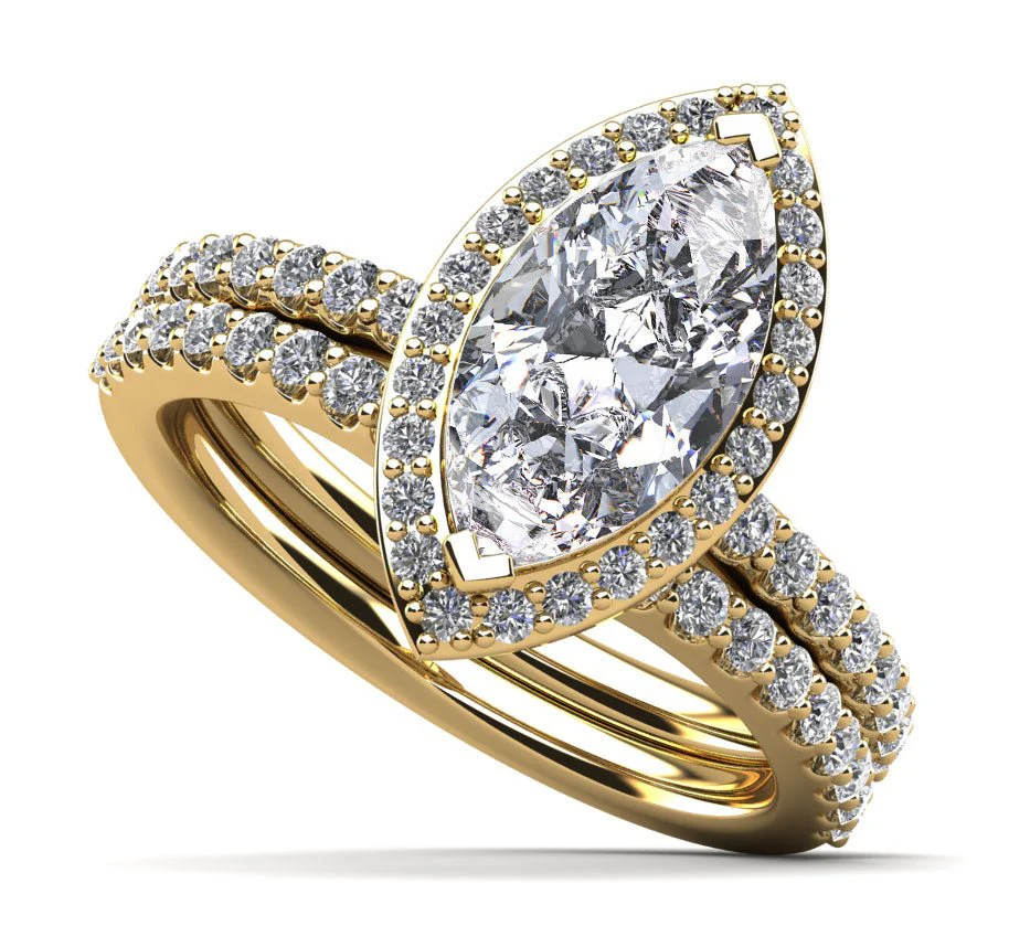 Halo Marquise Matching Diamond Bridal Set Diamond  with 2.79 ct. (2.00 ct. center diamond) - Image 2